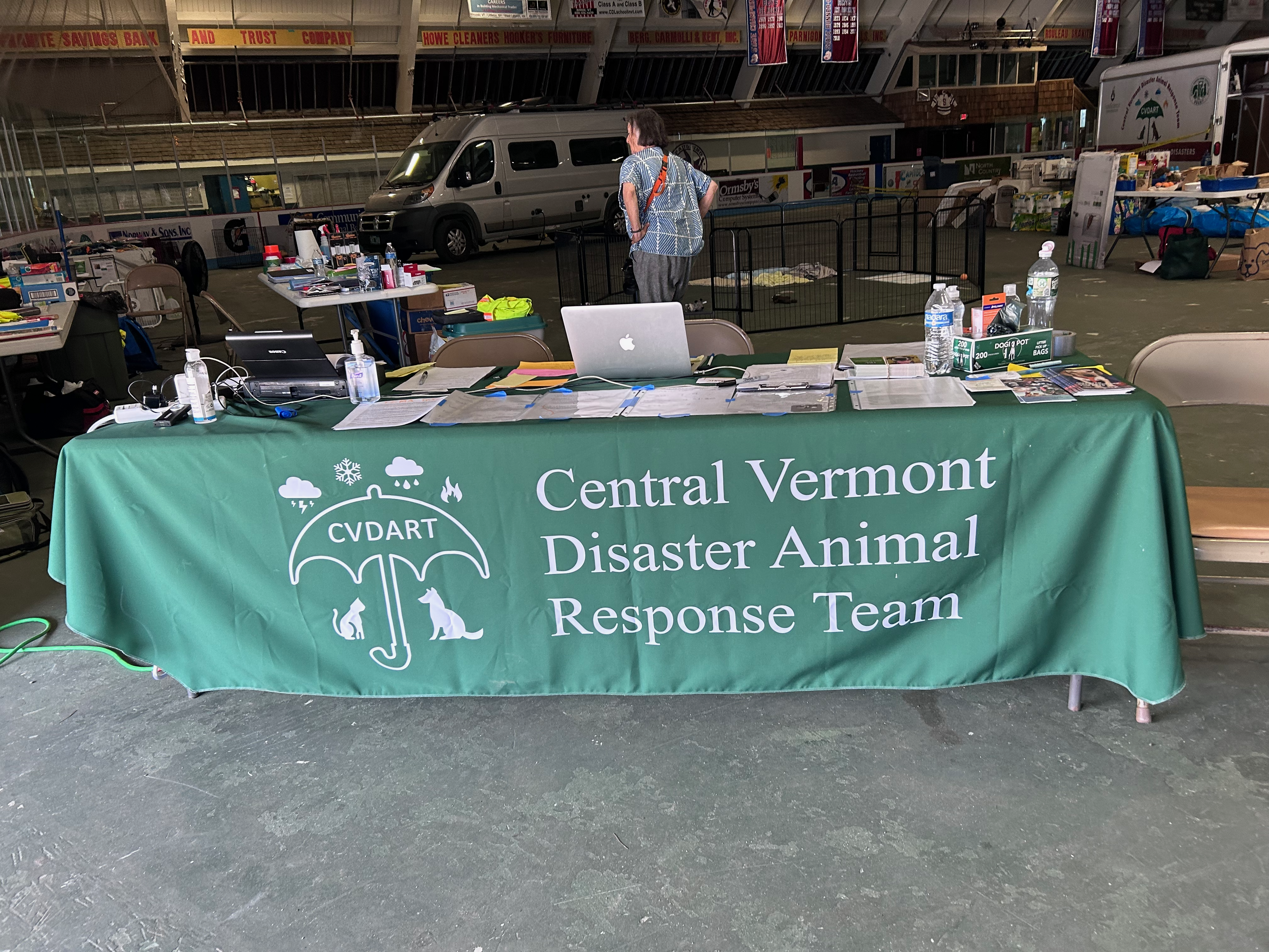 Central Vermont Disaster Animal Response Team shelter setup during the 2023 Vermont floods