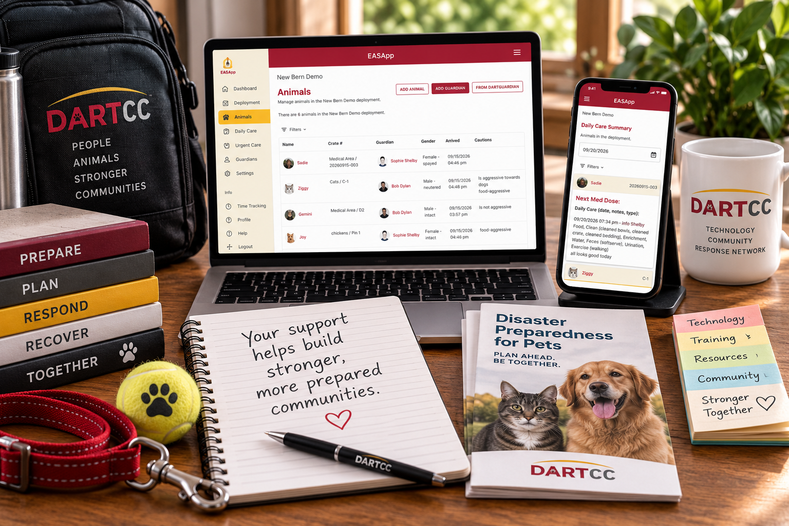 EASApp shown on a laptop and phone alongside DARTCC preparedness materials