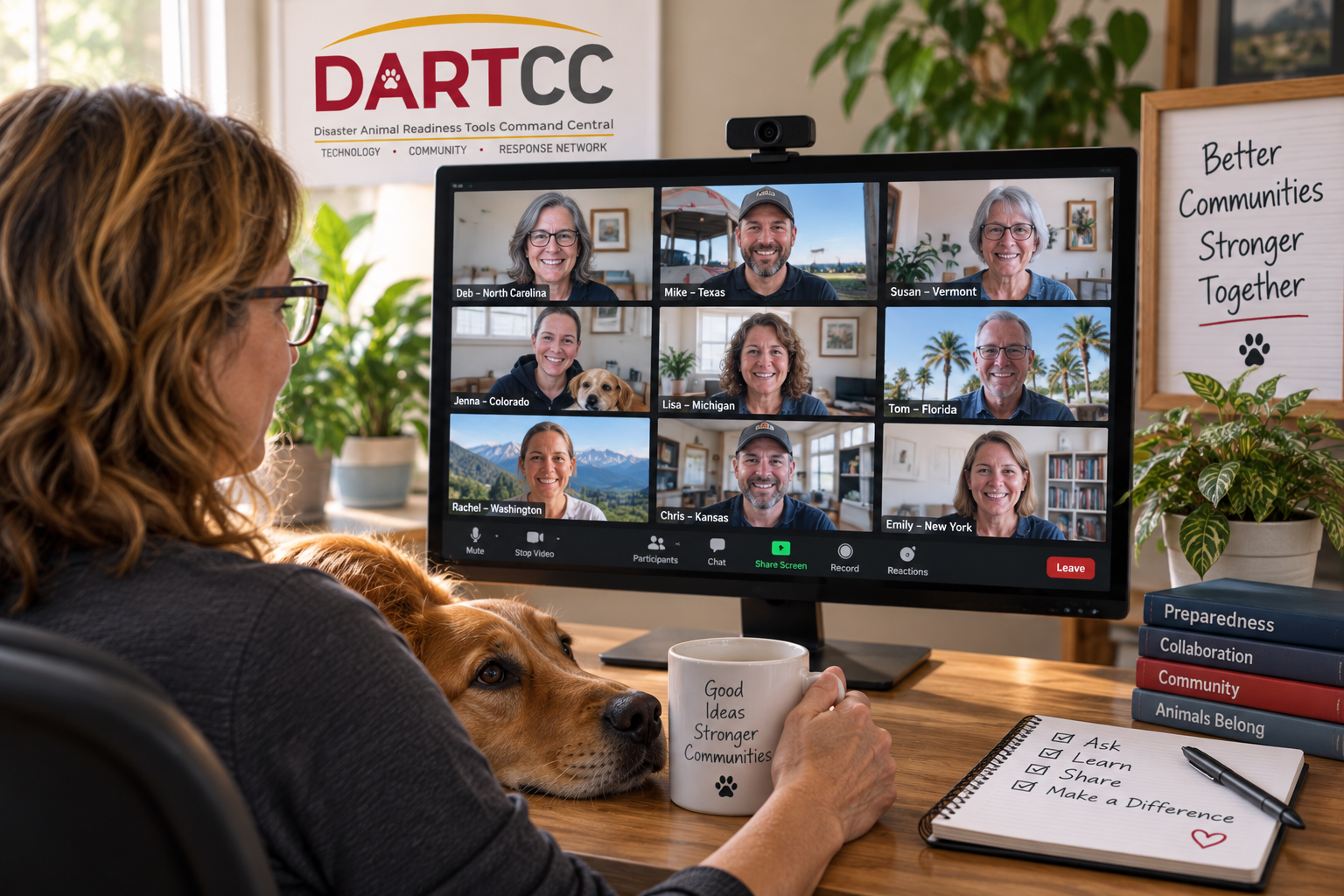 Volunteer participating in an online conversation with animal response community members